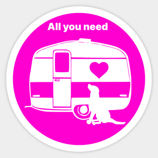 ALL YOU NEED HEART DOG CARAVAN FUCHSIA2 Sticker